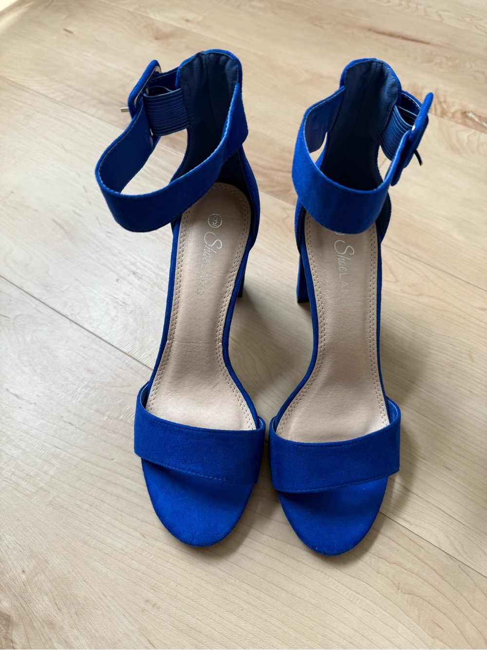 Shoe Land Rumors Royal Blue Ankle-Strap Block Heels